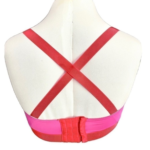 H&M Fuchsia Hot Pink Red Mesh Colour Block Colourblock Underwire Bra - 34B - Picture 3 of 6